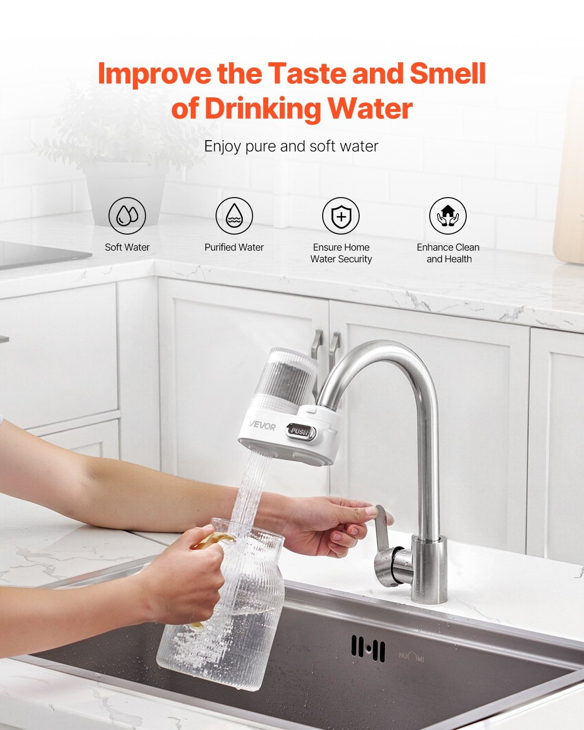 Faucet Mount Water Filter Vertical White